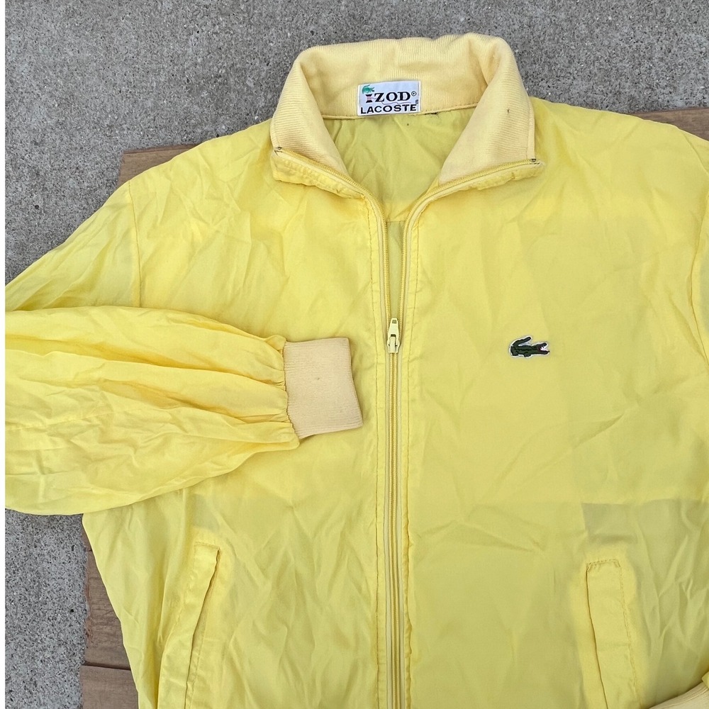 Vintage Izod Lacoste Mens Yellow Windbreaker Jacket‎ Full Zip Crocodile Logo L